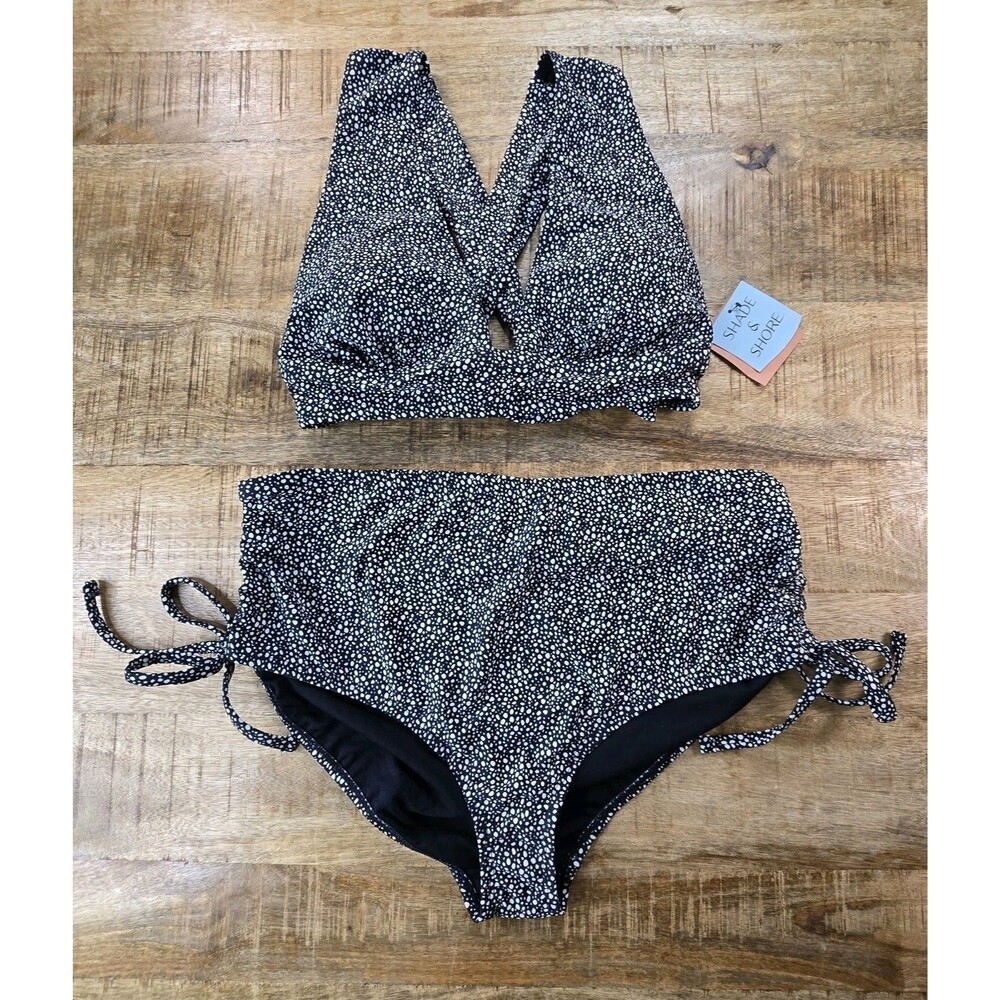 Shade & Shore NWT Bikini Set Black White High Waist Top 14/16 Bottom 17/18